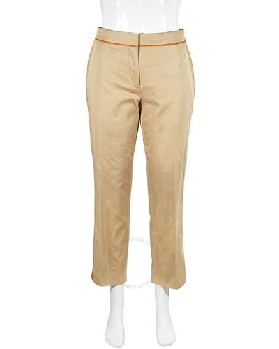 Burberry Silk Trim Cropped Cotton Chinos - Natural