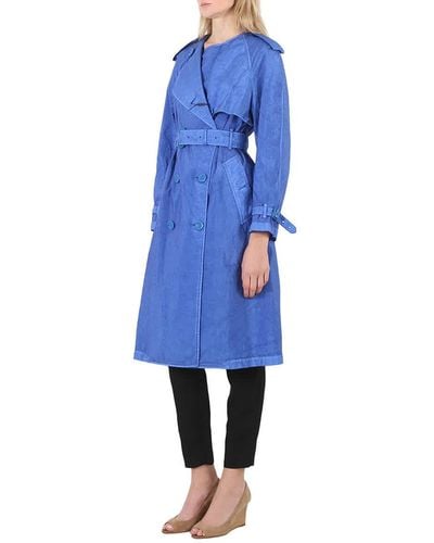 Burberry Collarless Double Breasted Trench Coat - Blue