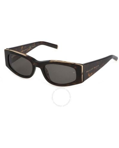 Philipp Plein Gray Oval Sunglasses Spp025s 0722 55 - Black