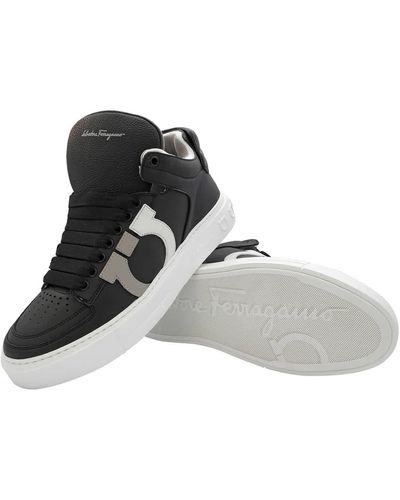 Ferragamo Marvelous Gancini High-top Calf Leather Sneakers - Black