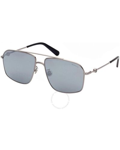 Moncler Polarized Smoke Silver Flash Navigator Sunglasses Ml0196-d 08d 62 - Metallic