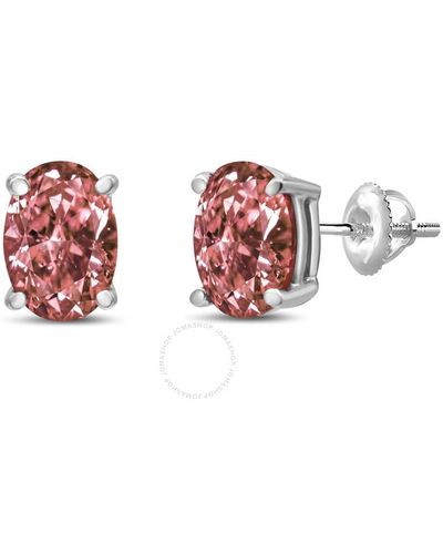 Haus of Brilliance 14k Gold 1.0 Cttw Lab Grown Pink Oval 4 Prong Set Classic Diamond Solitaire Stud Earrings - Red