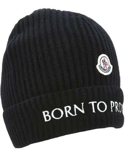 Moncler Kids Born To Project Logo-patch Ribbed Knit Beanie - Black