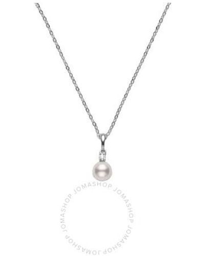 Mikimoto 18k Gold Pearl & Diamond Pendant Necklace - Metallic