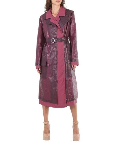 Sies Marjan Devin Embossed Double Belted Reflective Trench Coat - Purple