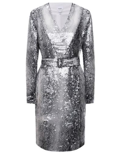 Burberry Monochrome Sequinned Animal Print Belted Trench Dress - Gray