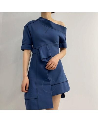 Burberry One-shoulder Cotton-blend Sweatshirt Dress - Blue