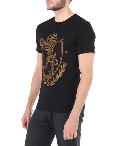 Roberto Cavalli Crystal Embellished Crest Slim Fit T-shirt - Black