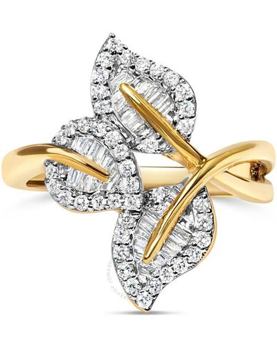 Haus of Brilliance 18k Gold Plated .925 Sterling Silver 1/2 Ct Baguette & Round Diamond Bypass Triple Leaf Ring - Metallic