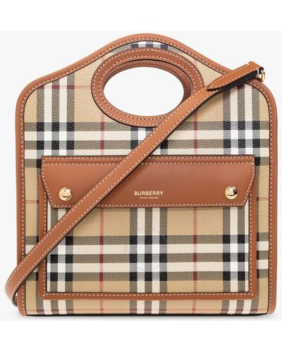 Burberry Briar Check And Leather Mini Pocket Bag - Brown