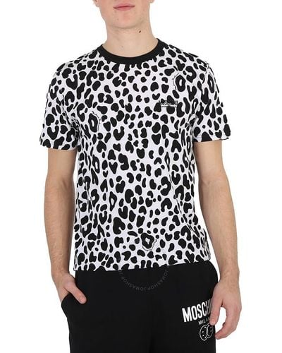 Moschino Leopard Print Cotton Logo T-shirt - Black