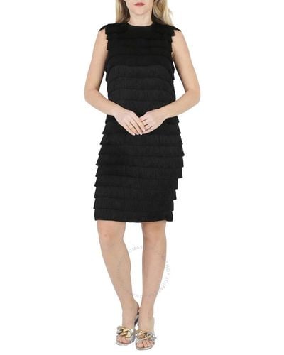 Burberry Fringe Detail Silk Sleeveless Midi Dress - Black