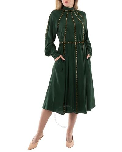 Burberry Dark Pine Jasmine Silk Crystal Embellished Dress - Green