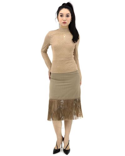 Burberry High-waist Fring-hem Wool And Cashmere Skirt - Natural