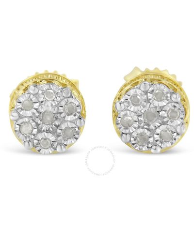 Haus of Brilliance 10k Yellow Gold Over .925 Sterling Silver 1/7 Cttw Re-cut Miracle-set Diamond Floral Cluster Button Stud Earrings - Metallic
