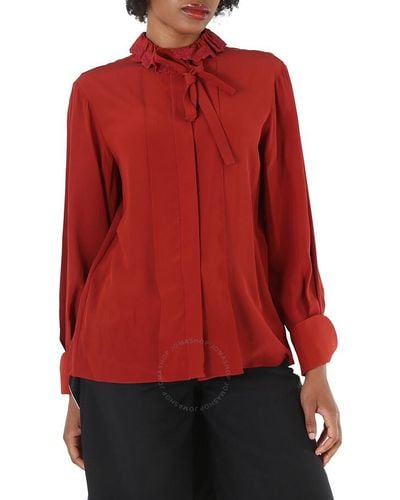 Chloé Peppery Ruffle-neck Silk Shirt - Red