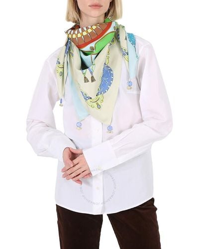 Tory Burch Carousel Mint Double-sided Silk Square Scarf - White