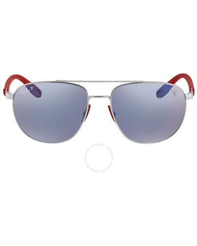 Ray-Ban Scuderia Ferrari Polarized Blue Chromance Mirror Aviator Sunglasses Rb3659m F031h0 57