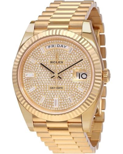 Rolex Day-date 40 Diamond-paved Dial 18kt Yellow Gold President Watch - Metallic