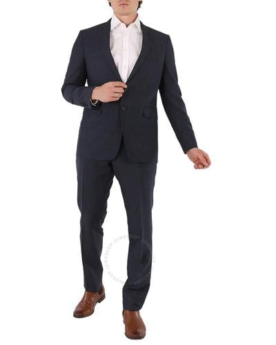 Burberry Carbon Pattern Slim-fit Two-piece Wool Suit - Blue