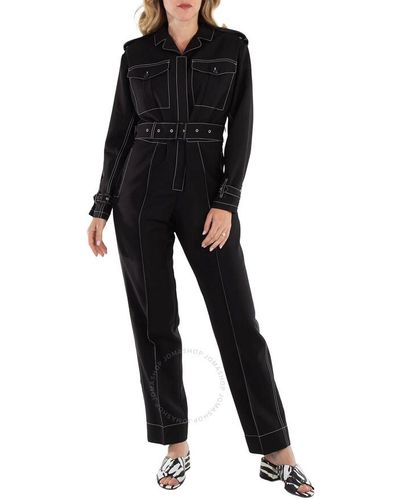 Burberry Catalina Long-sleeve Belted Jumpsuit - Black