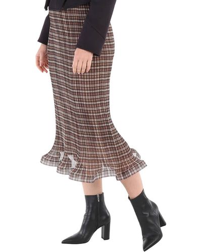 Burberry Plisse Ruffle Detail Skirt - Brown