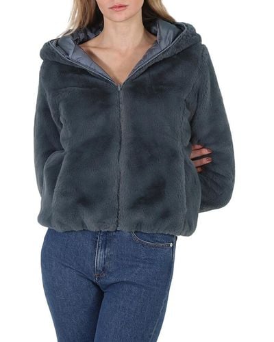 Save The Duck Ash Laila Faux Fur Reversible Hooded Jacket - Blue