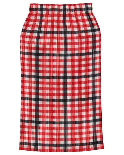 Burberry Bright Check Lorelei Pleated Skirt - Red