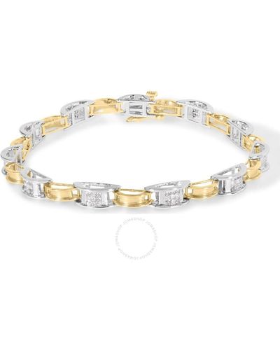Haus of Brilliance 14k Two-tone Gold 1.00 Cttw Princess-cut Diamond Chain Link 7" Bracelet - Metallic