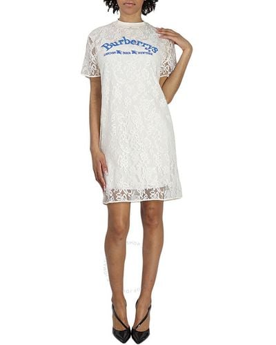 Burberry Embroidered Archive Logo Lace Dress - White