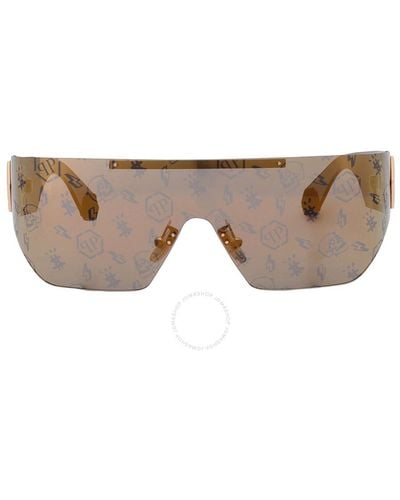 Philipp Plein Gold Mirror Logo Shield Sunglasses Spp029m 300l 99 - White