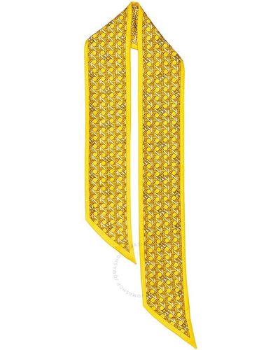 Tory Burch Basketweave Silk Twill Ribbon Tie Twilly Scarf - Yellow