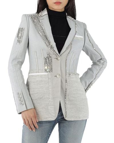Burberry Technical Linen Blazer With Crystal Embroidery - Gray