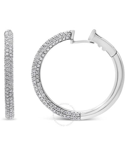Haus of Brilliance 18k White Gold 2 1/3 Cttw Pave Set Diamond Semi Eternity Leverback Hoop Earrings - Metallic