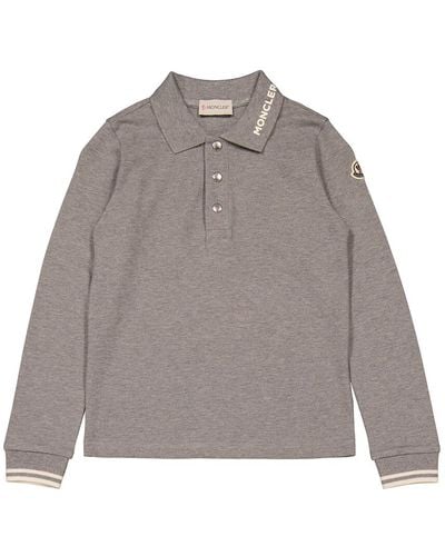 Moncler Boys Light Long-sleeve Cotton Polo Shirt - Grey