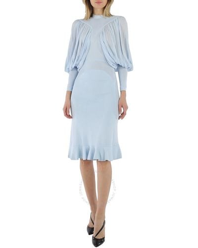 Burberry Pale Puff-sleeve Jersey Dress - Blue