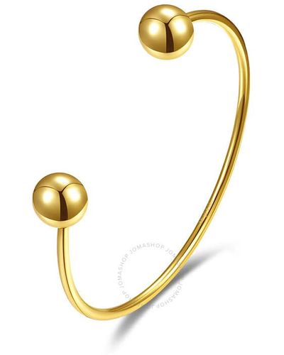 Rachel Glauber 14k Yellow Gold Plated Ball Capped Open Cuff Bangle Bracelet - Metallic
