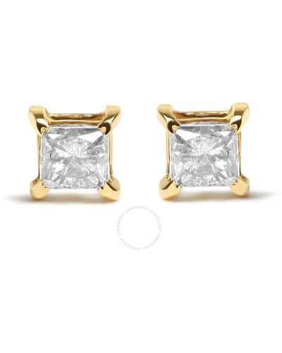 Haus of Brilliance 10k Gold 5/8 Cttw Princess Cut Diamond 4-prong Solitaire Stud Earrings - Metallic