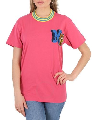 Moschino Fuschia Varsity Teddy Bear Applique Oversized T-shirt - Pink