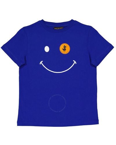 Save The Duck Kids Cyber Smiley Logo Print T-shirt - Blue