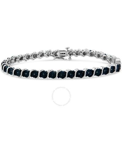 Haus of Brilliance .925 Sterling Silver 1/4 Cttw Treated Blue Diamond Tennis 7" Bracelet - White