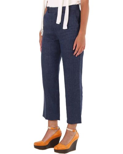 Chloé Cropped Tailored Linen Trousers - Blue