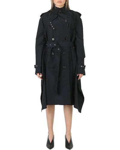Burberry Double-breasted Raincoat With Graphic Detail - Black