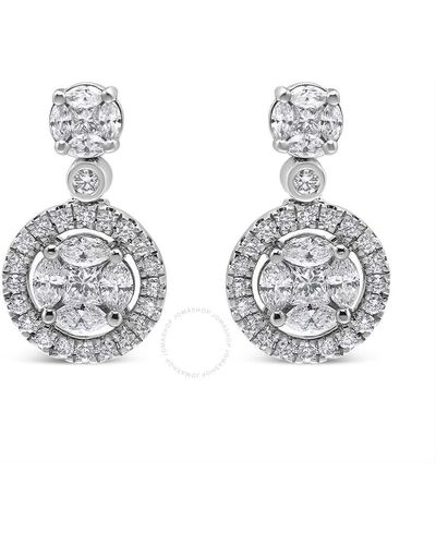 Haus of Brilliance 18k White Gold 2.0 Cttw Round Shape Diamond Compite Halo Dangle Stud Earring - Metallic