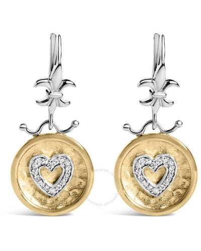 Haus of Brilliance 18k Yellow Gold Over Silver 1/8 Ct Diamond Hammered Finished Medallion Heart Drop & Dangle Earrings - Metallic