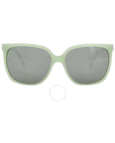 Porsche Design Light Olive/silver Mirror Square Sunglasses P8589 C 60 - Gray
