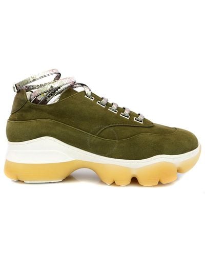 Giannico Olive Kylie Python Lace Sneakers - Green