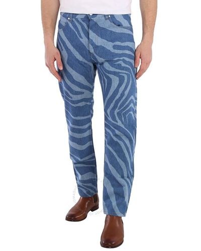 Roberto Cavalli Zebra Print Relaxed Fit Cotton Denim Jeans - Blue