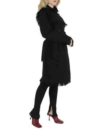 Burberry Fringed Cashmere-blend Trench Coat - Black