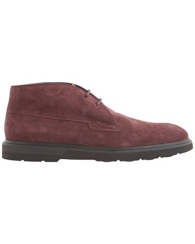 Tod's Suede Lace-up Desert Boots - Purple